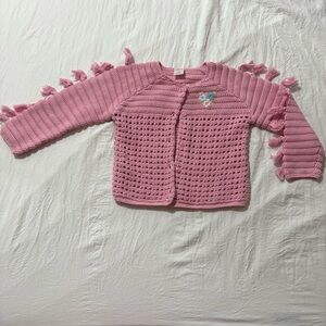 Gymboree 3T Crochet Knitted Pink Sweater Cardigan Tassels Embroidered Boho
